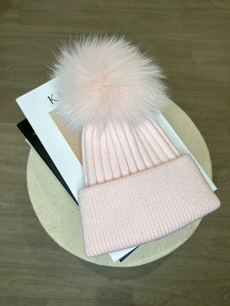 Kids Baby Pink Luxury Fur Bobble Hat - H&L 