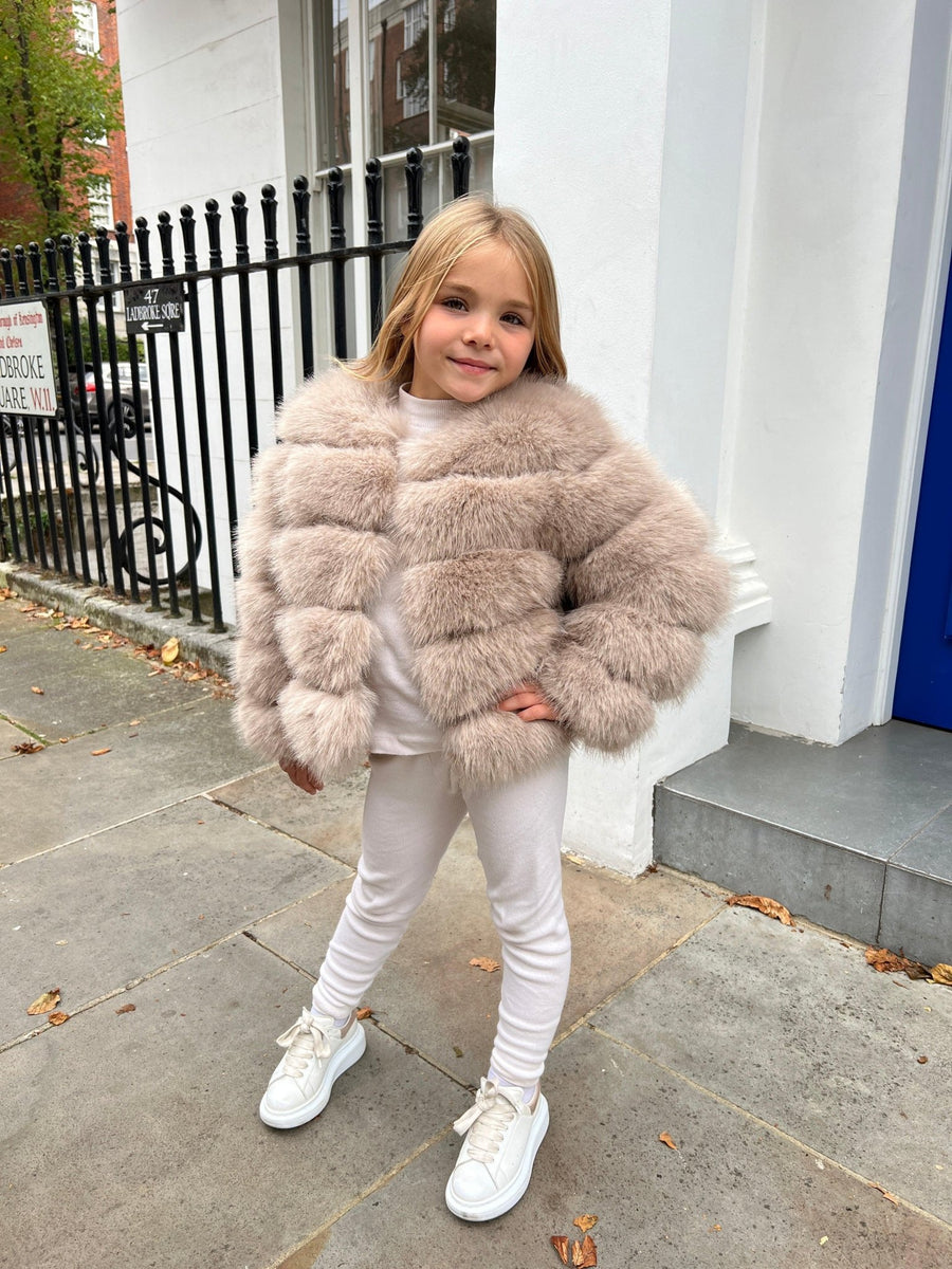 Beige Kids Faux Fur Coat H&L