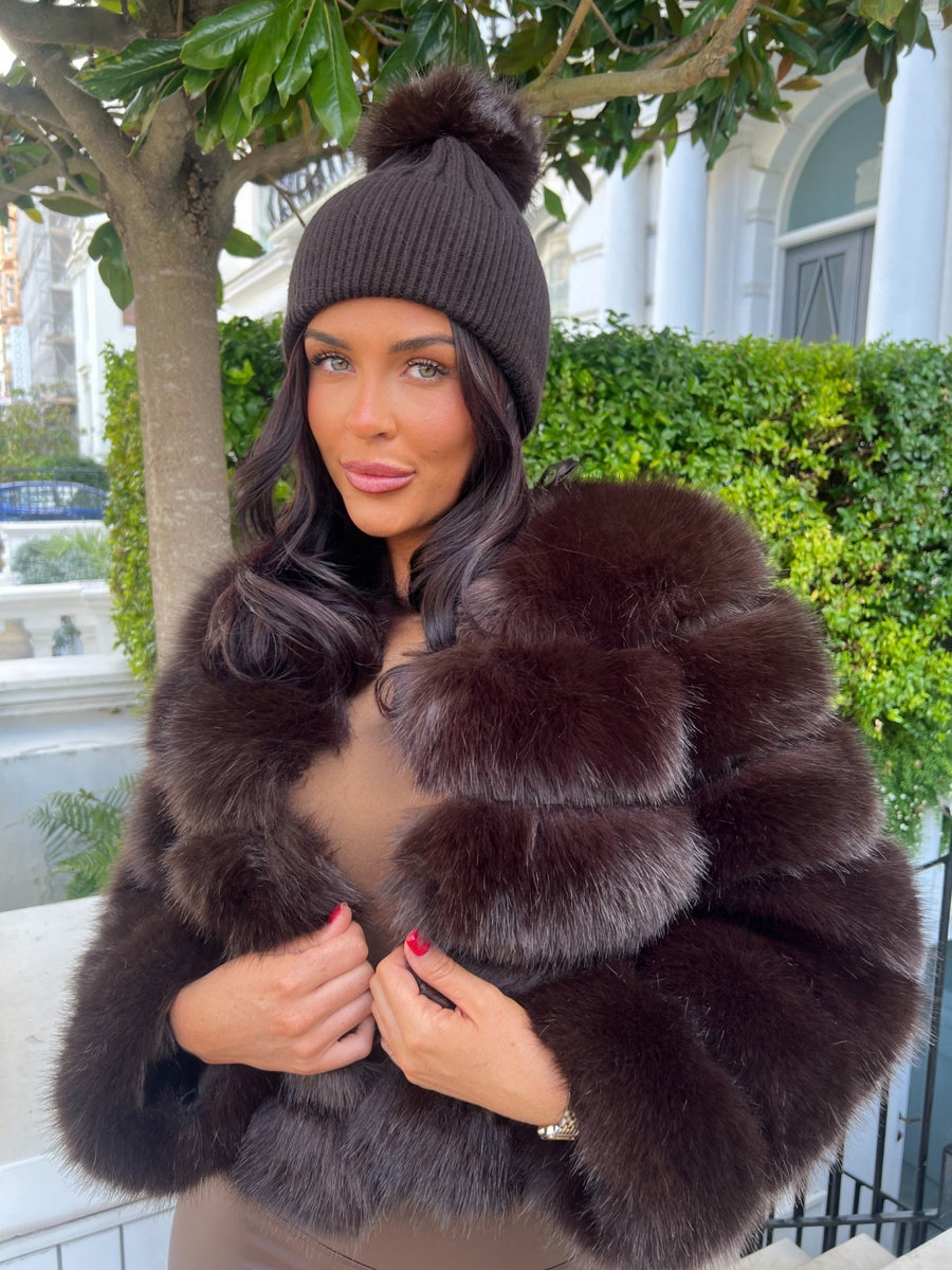 Chocolate Premium Faux Fur Bobble Hat – H&L