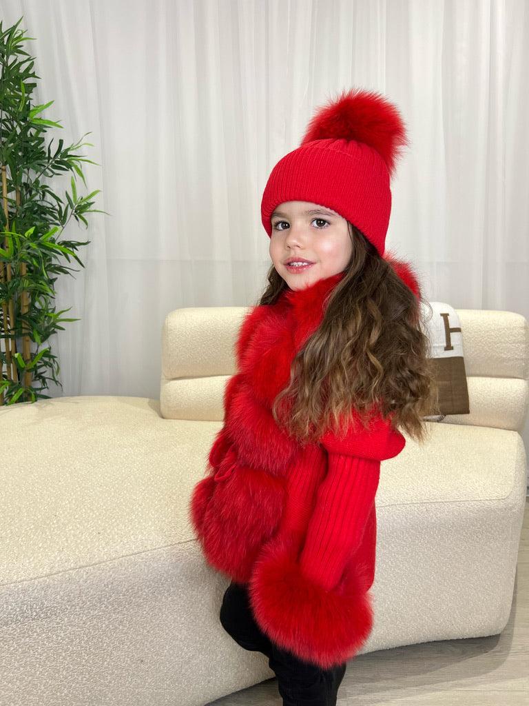 Kids Red Luxury Fur Cardigan - H&L