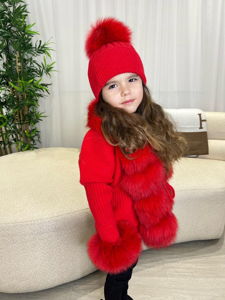 Kids Red Luxury Fur Cardigan - H&L