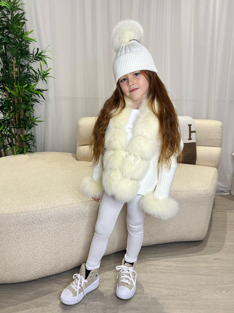 Kids White Luxury Fur Cardigan - H&L