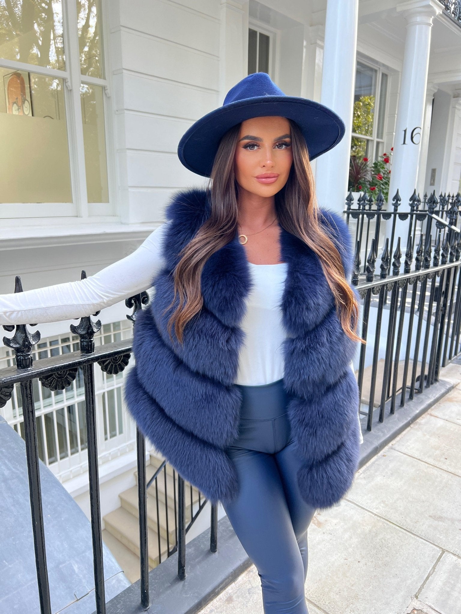 Navy Luxury Fur Row Gilet – H&L - Main Image