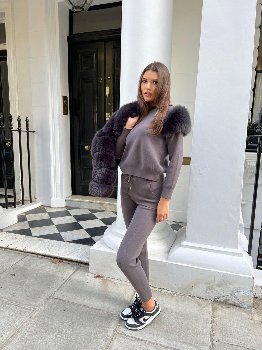 Charcoal Premium Faux Fur Hooded Jogger Tracksuit – H&L
