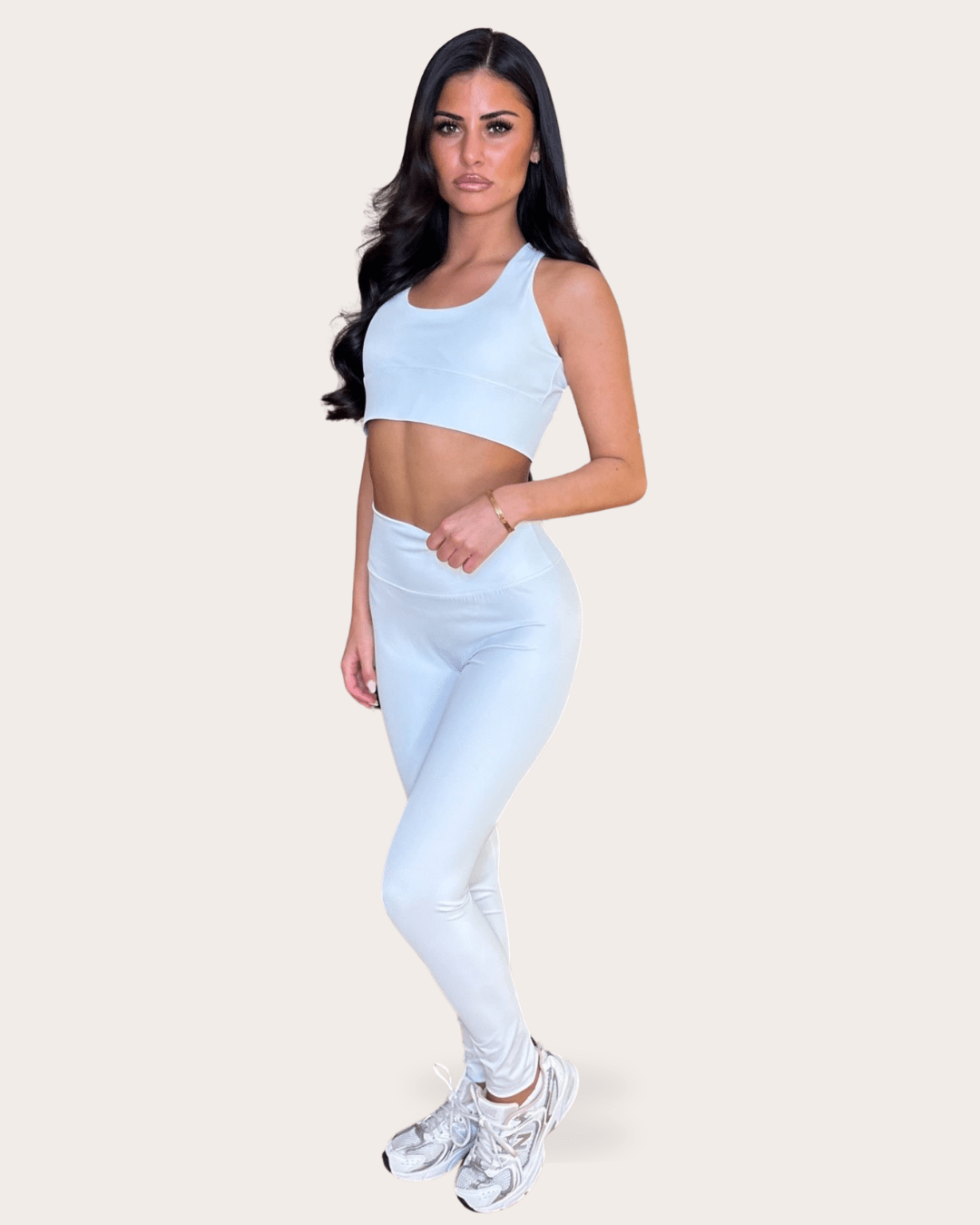 White Crossover Back Crop Top Leggings – H&L