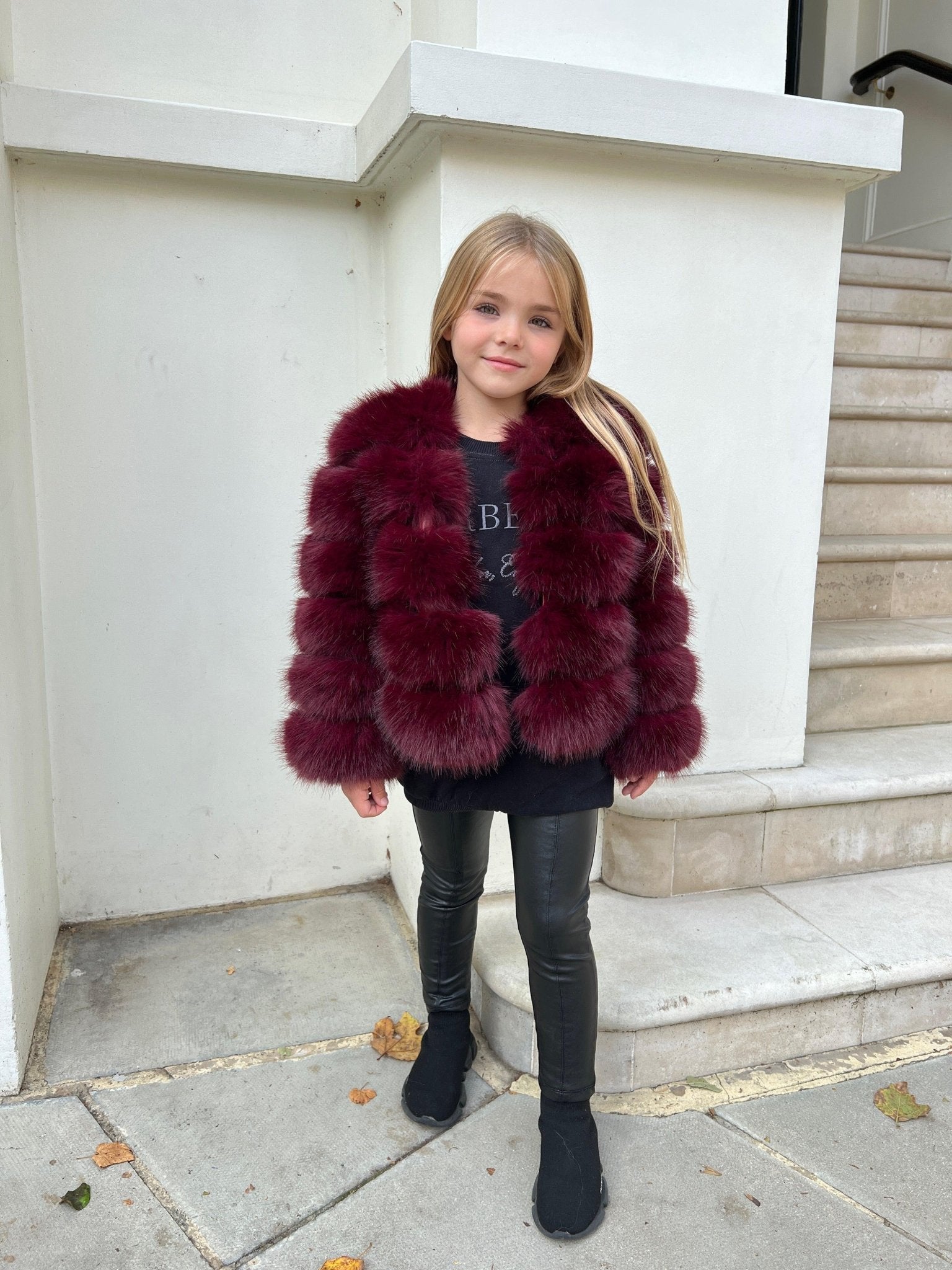Burgundy Childrens Faux Fur Coat – H&L - Main Image