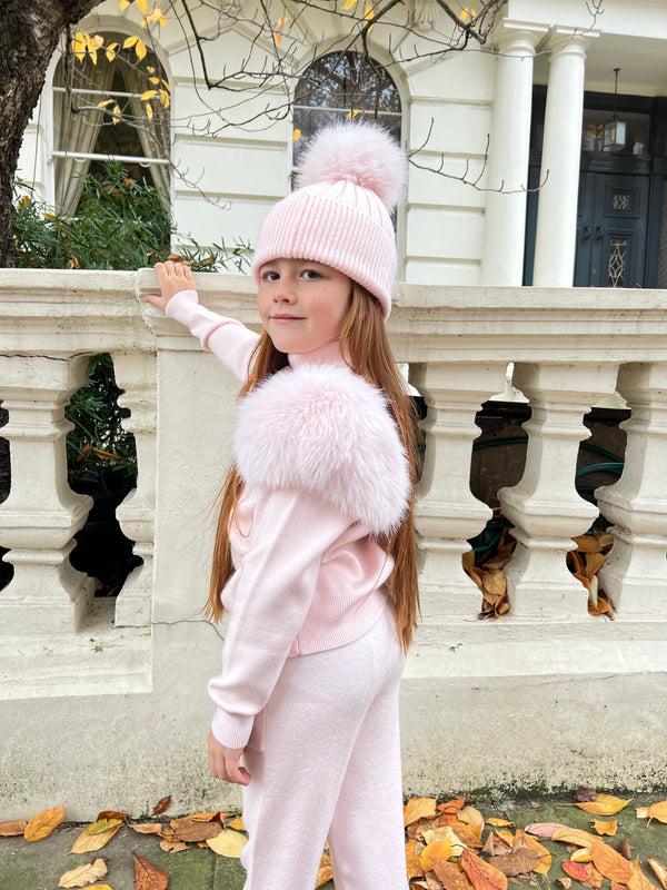 Childrens Baby Pink Premium Faux Fur Jogger Tracksuit