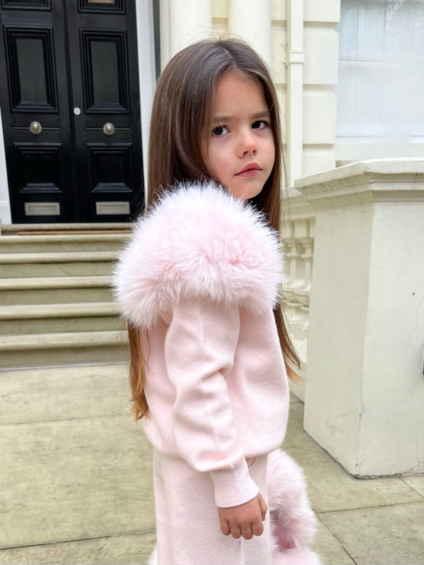 Childrens Baby Pink Premium Faux Fur Roll Neck Wide Leg Tracksuit in Baby Pink / 2-3 - HL London