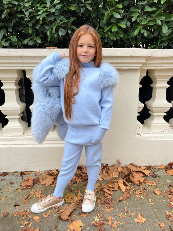 Childrens Baby Blue Premium Faux Fur Jogger Tracksuit