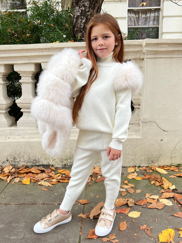 Childrens Cream Premium Faux Fur Jogger Tracksuit