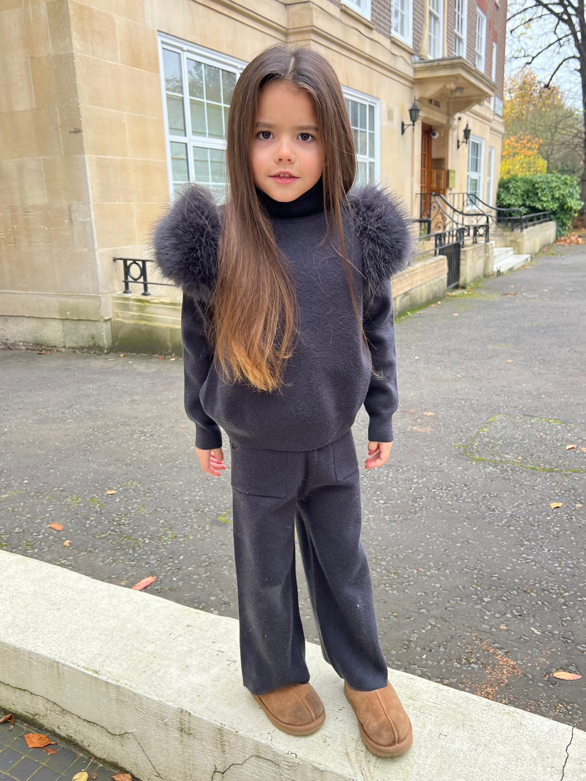 Premium Faux Fur Roll Neck Wide Leg Tracksuit