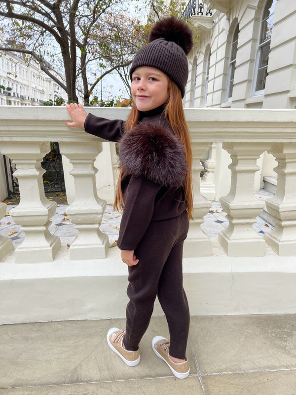 Childrens Chocolate Premium Faux Fur Jogger Tracksuit