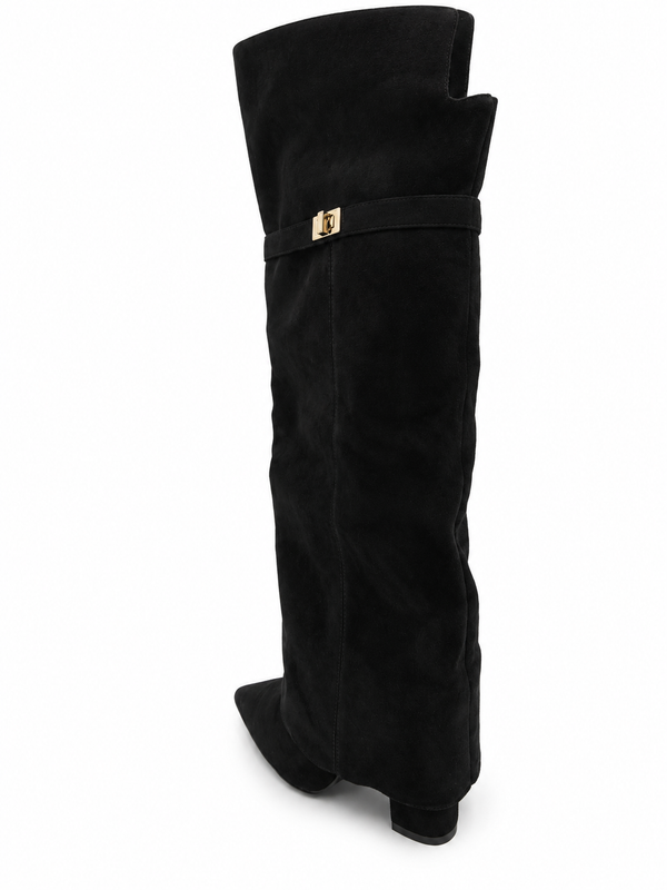 Black Faux Suede Knee High Boot in Black / 3/36 - HL London