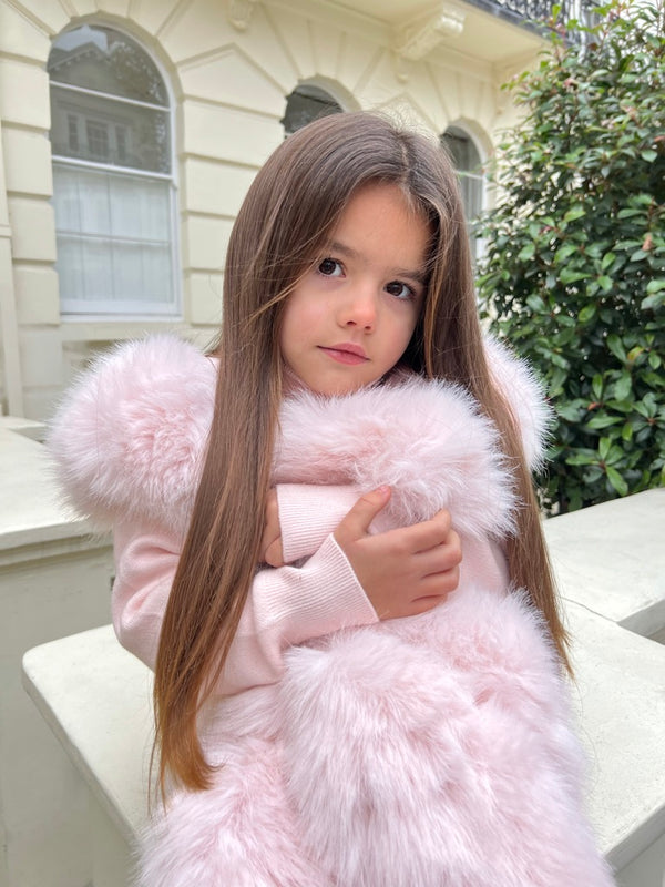 Childrens Baby Pink Premium Faux Fur Roll Neck Wide Leg Tracksuit in Baby Pink / 2-3 - HL London