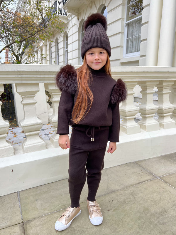 Childrens Chocolate Premium Faux Fur Jogger Tracksuit
