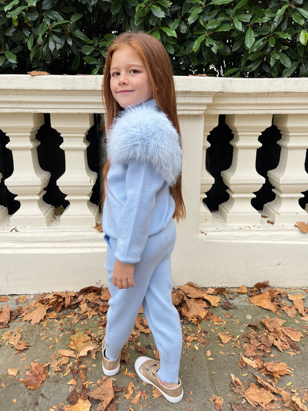 Childrens Baby Blue Premium Faux Fur Jogger Tracksuit
