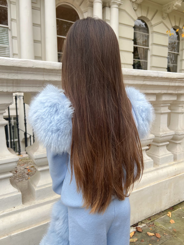 Childrens Baby Blue Premium Faux Fur Roll Neck Wide Leg Tracksuit
