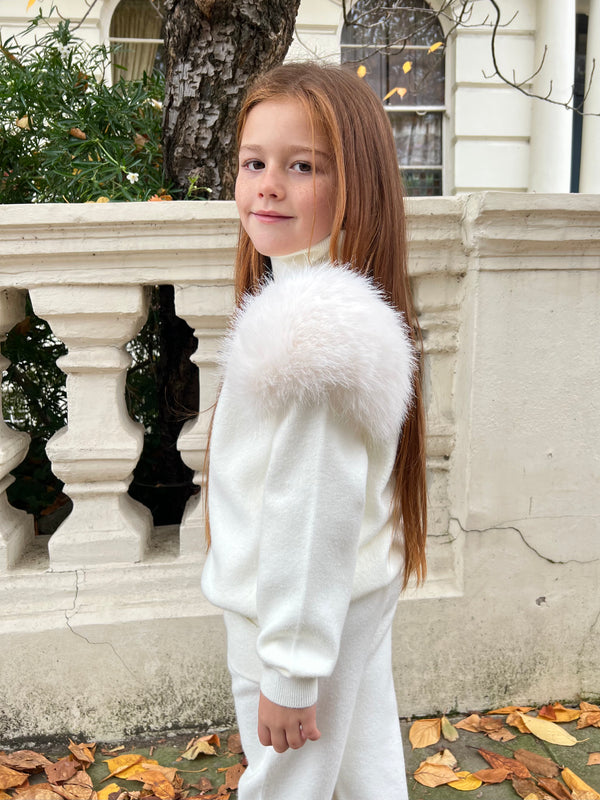 Childrens Cream Premium Faux Fur Jogger Tracksuit
