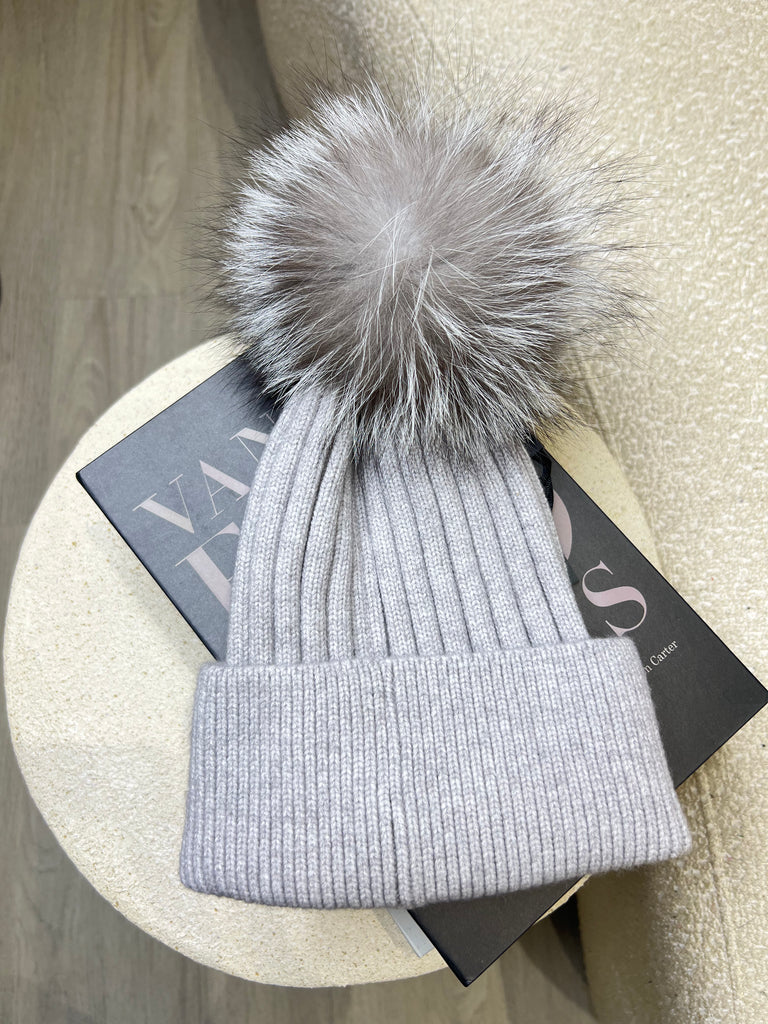 Grey/Two Tone Luxury Fur Bobble Hat - H&L 