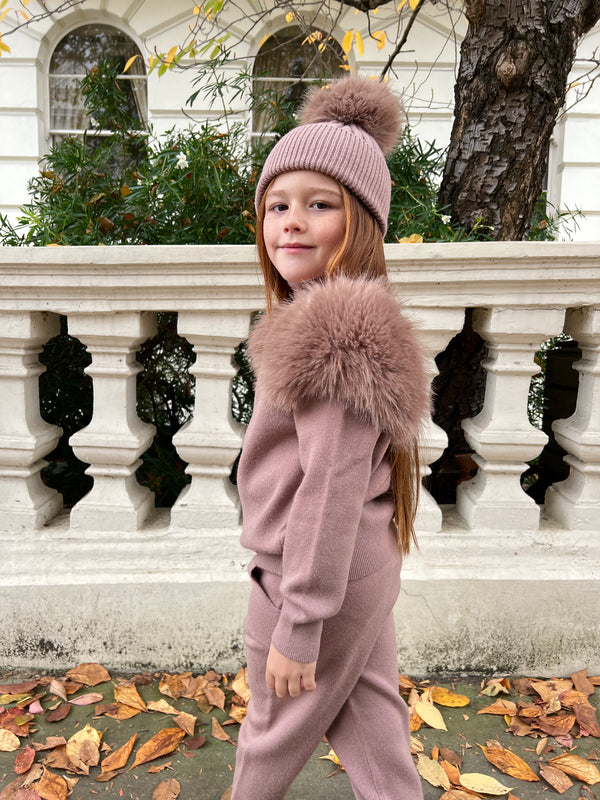 Childrens Taupe Premium Faux Fur Jogger Tracksuit