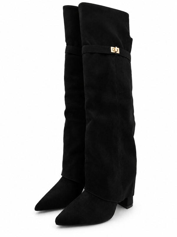 Black Faux Suede Knee High Boot in Black / 3/36 - HL London