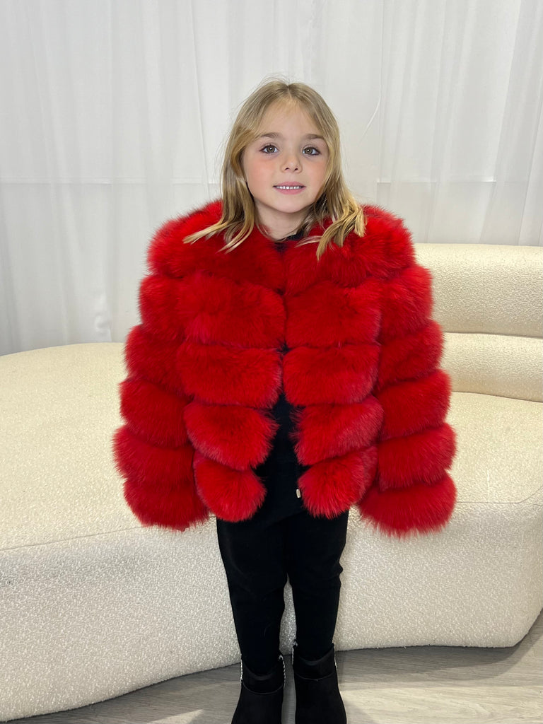 Kids Red Luxury Fur Coat