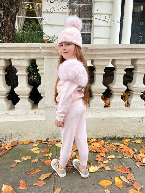 Childrens Baby Pink Premium Faux Fur Jogger Tracksuit