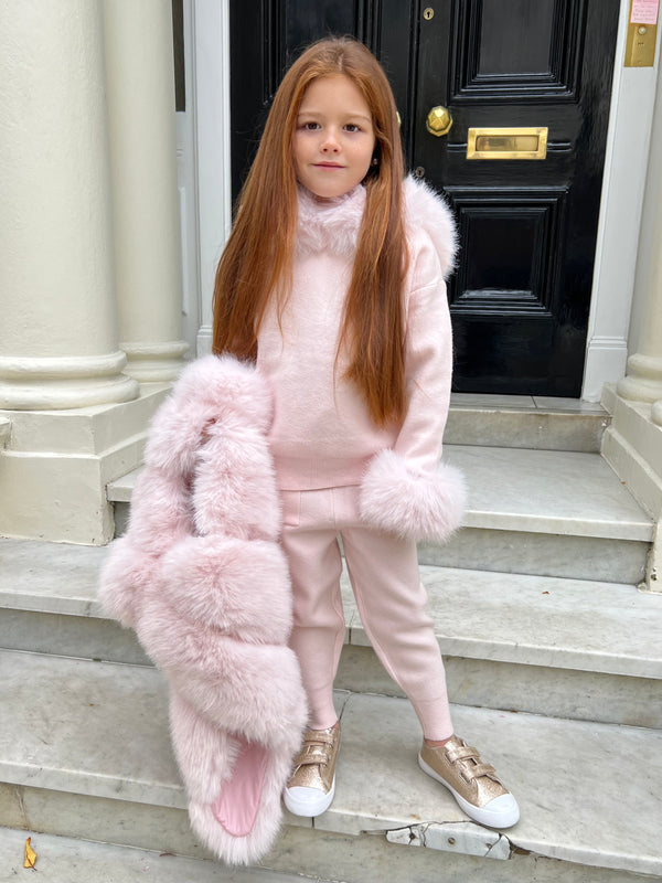 Childrens Baby Pink Premium Faux Fur Jogger Tracksuit