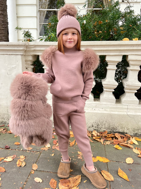 Childrens Taupe Premium Faux Fur Jogger Tracksuit