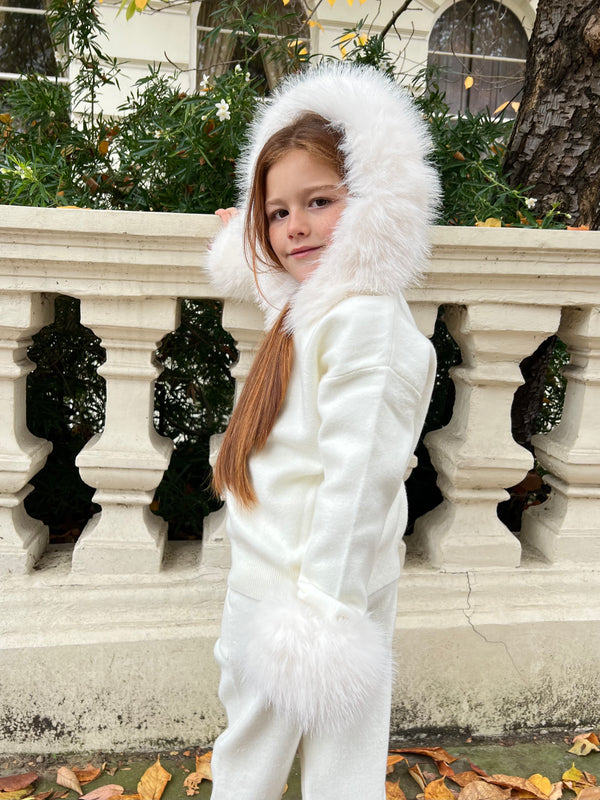 Childrens Cream Premium Faux Fur Jogger Tracksuit
