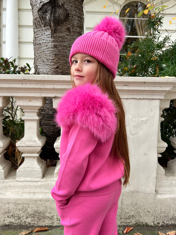 Childrens Hot Pink Premium Faux Fur Jogger Tracksuit