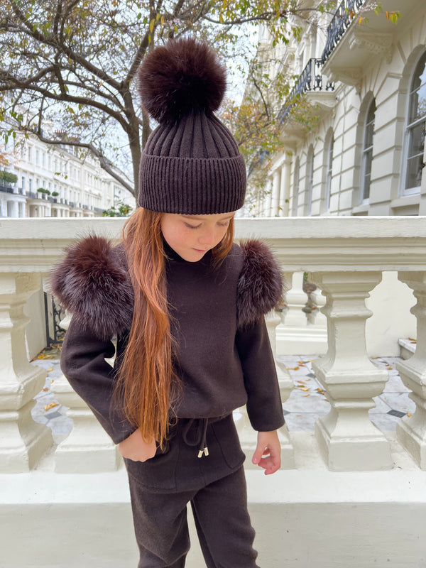 Childrens Chocolate Premium Faux Fur Jogger Tracksuit