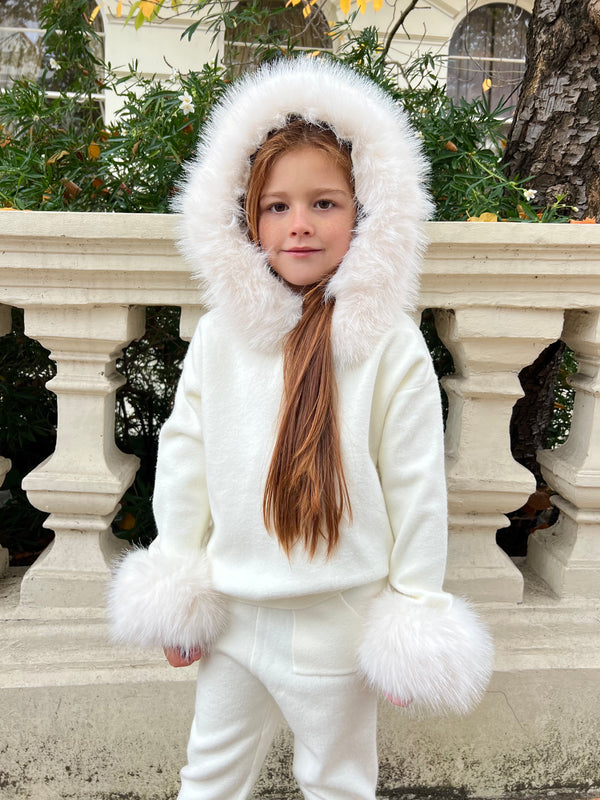 Childrens Cream Premium Faux Fur Jogger Tracksuit