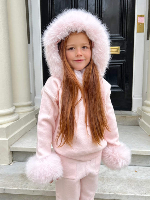 Childrens Baby Pink Premium Faux Fur Jogger Tracksuit