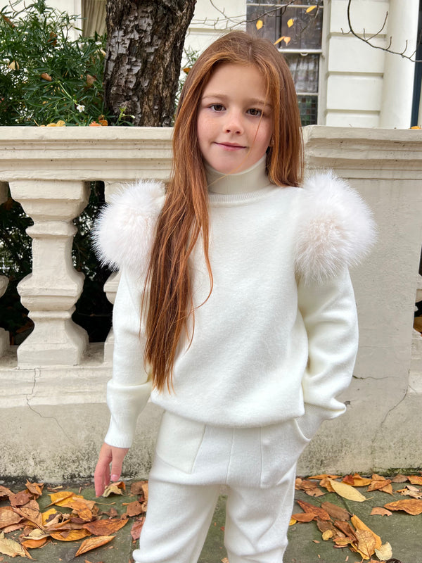 Childrens Cream Premium Faux Fur Jogger Tracksuit