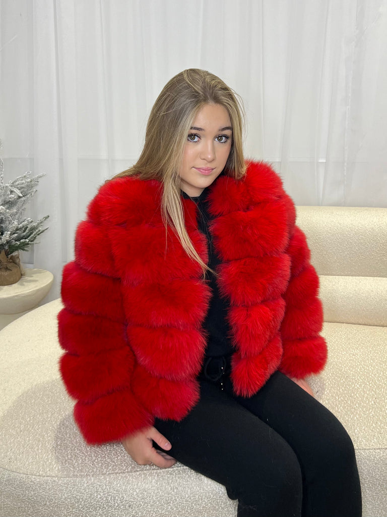 Kids Red Luxury Fur Coat