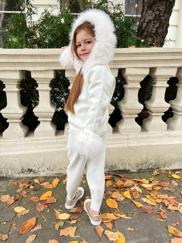 Childrens Cream Premium Faux Fur Jogger Tracksuit
