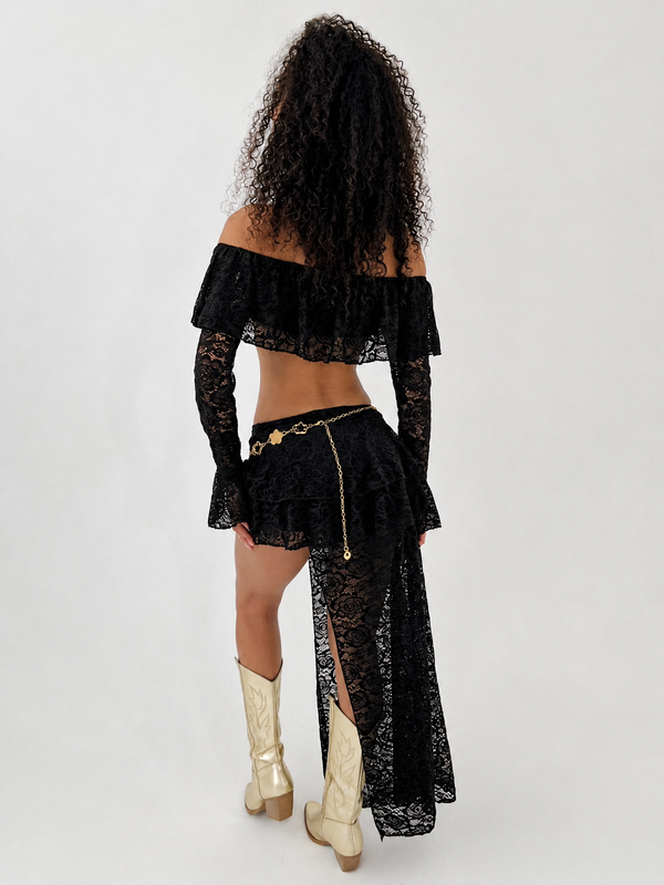 ANNI | Black Lace Layered Waterfall Skort - HL London