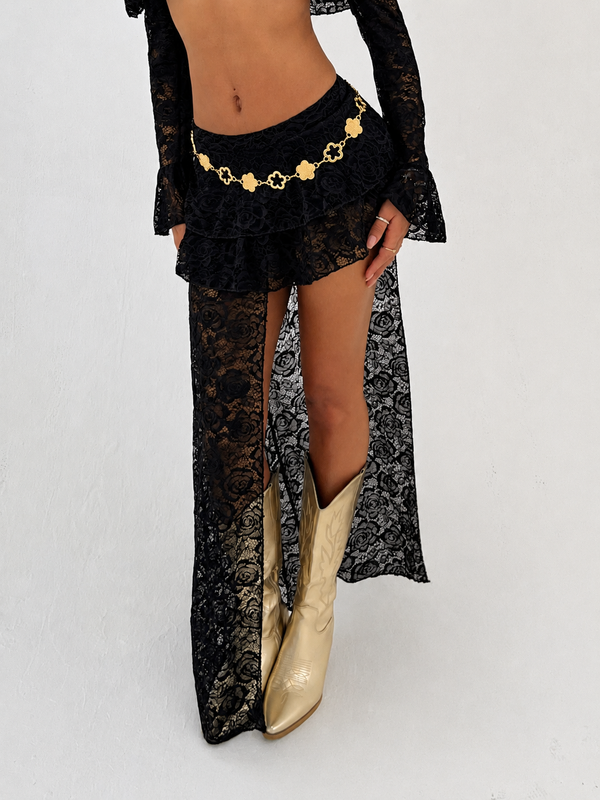 ANNI | Black Lace Layered Waterfall Skort - HL London