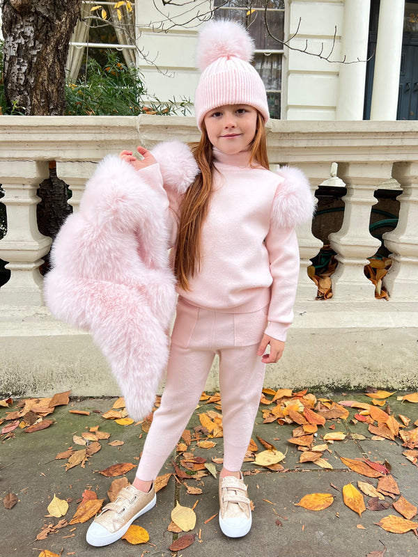 Childrens Baby Pink Premium Faux Fur Jogger Tracksuit