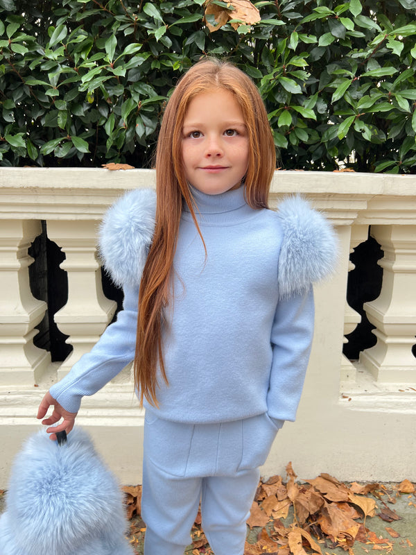 Childrens Baby Blue Premium Faux Fur Jogger Tracksuit