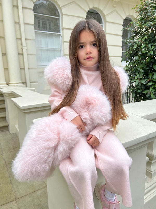 Childrens Baby Pink Premium Faux Fur Roll Neck Wide Leg Tracksuit in Baby Pink / 2-3 - HL London