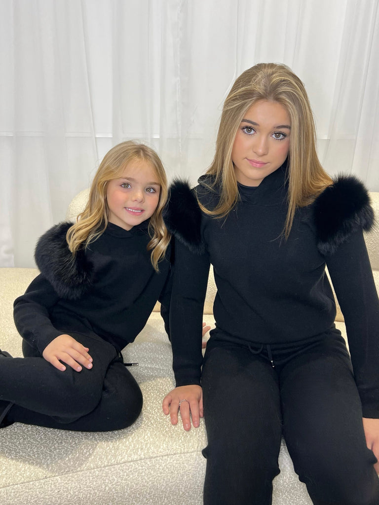 Kids Black Luxury Fur Tracksuit - H&L 