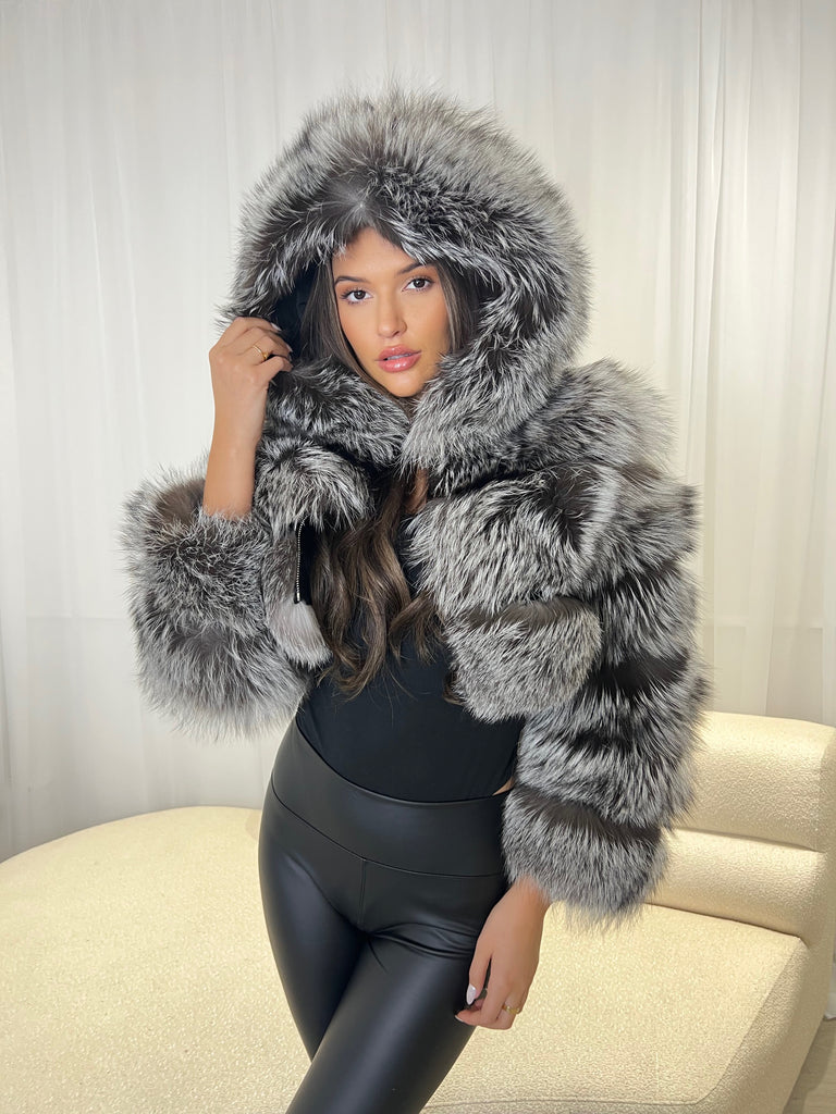 Two Tone Luxury Fur Hooded Jacket - H&L 