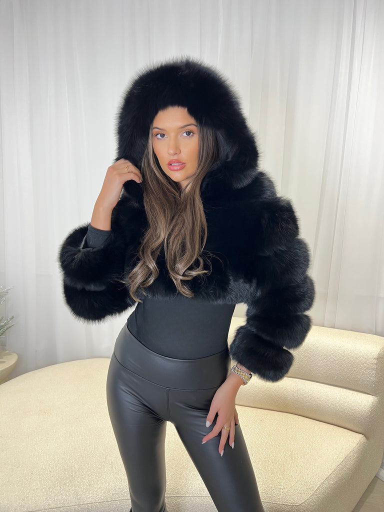 Black Luxury Fur Hooded Jacket - H&L 