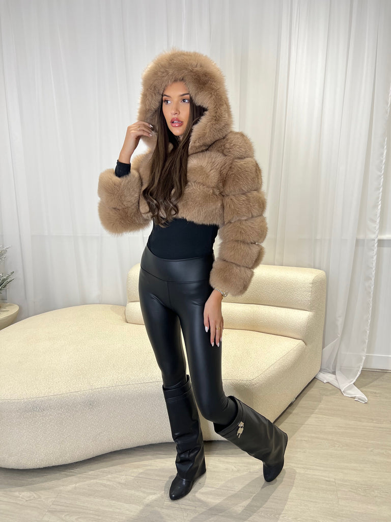 Tan Luxury Fur Hooded Jacket - H&L 