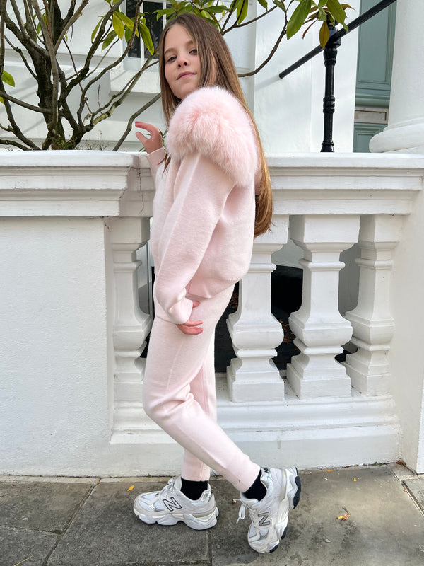Childrens Baby Pink Luxury Fur Tracksuit