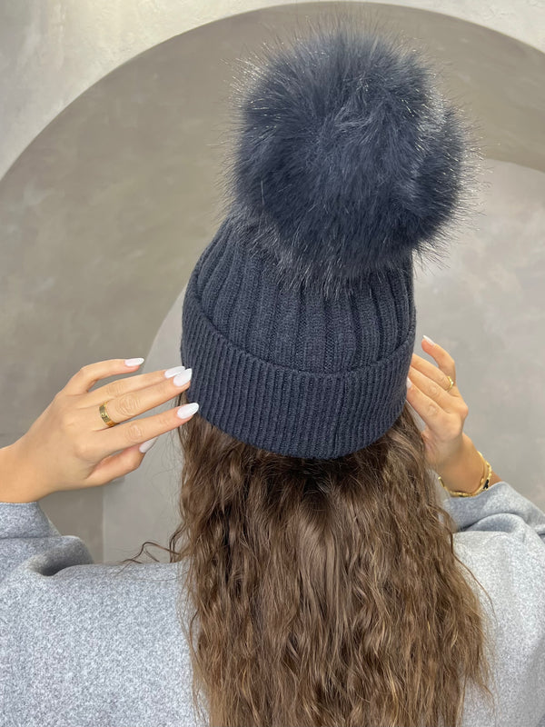 Charcoal Premium Faux Fur Bobble Hat
