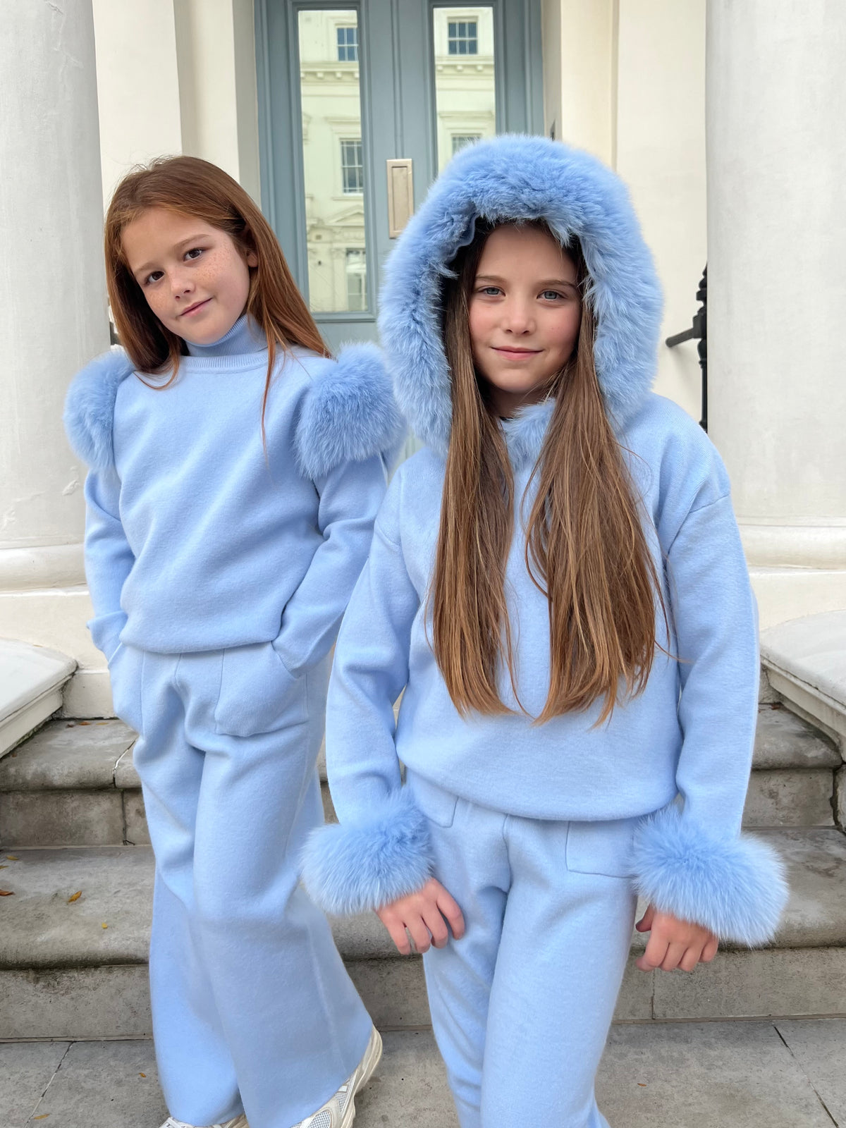 Blue Luxury Fur Trim Hood & Cuff Tracksuit
