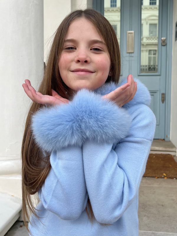 Childrens Baby Blue Luxury Fur Trim Hood & Cuff Tracksuit